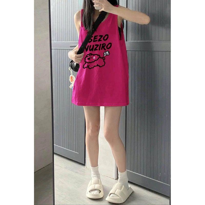 火龙果色无袖背心女夏外穿坎肩甜辣妹风宽松t恤2025新款吊带上衣,淘宝优惠券,粉丝福利购,淘宝优惠卷