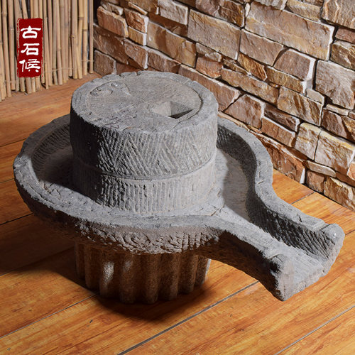 长嘴老石磨盘旧石器家用手工磨户外庭院石槽流水摆件组合阳台水景 - 图1