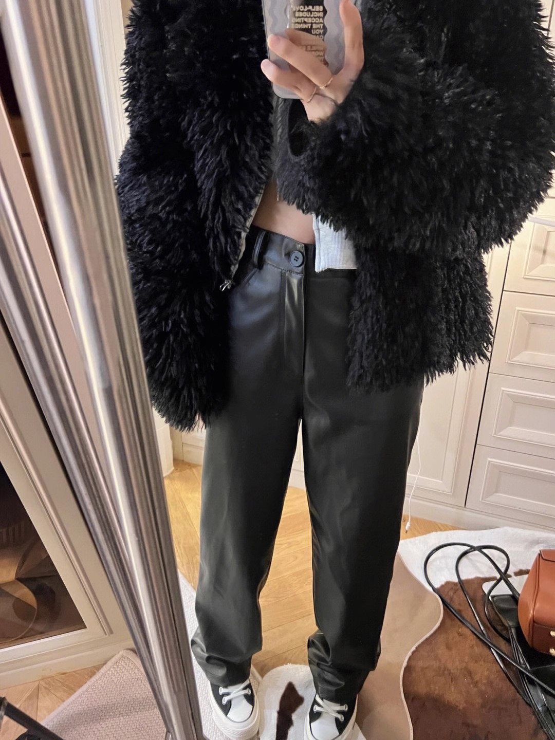 145xs小个子加绒黑色PU皮裤女秋冬新款高腰显瘦显高休闲拖地长裤,淘宝优惠券,粉丝福利购,淘宝优惠卷