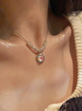 少女CEO甜酷系星芒多彩宝石碎银项链蛇骨链百搭夏天清新冷淡颈链