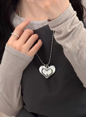 少女CEO向日葵欧尼同款爱心项链配饰女银色长款叠戴卫衣链毛衣链