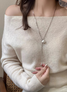 少女CEO【有球必应】可抽拉轻奢圆珠项链银色时尚锁骨链毛衣链