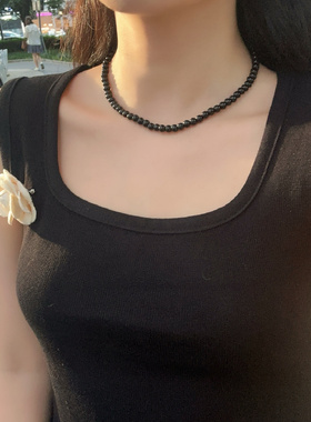 少女CEO fever同款黑色珍珠项链女暗黑高级感串珠小众设计锁骨链