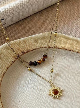 少女CEO太阳花虎眼石项链高级感轻奢小众叠戴锁骨链复古百搭气质