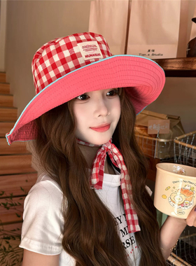 少女CEO | GIRLCEO夏天日系双面格子百搭遮阳大沿帽遮阳帽防晒