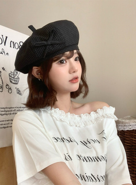 小香风黑色显脸小贝雷帽女春夏