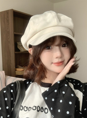 女士八角贝雷帽春秋显脸小
