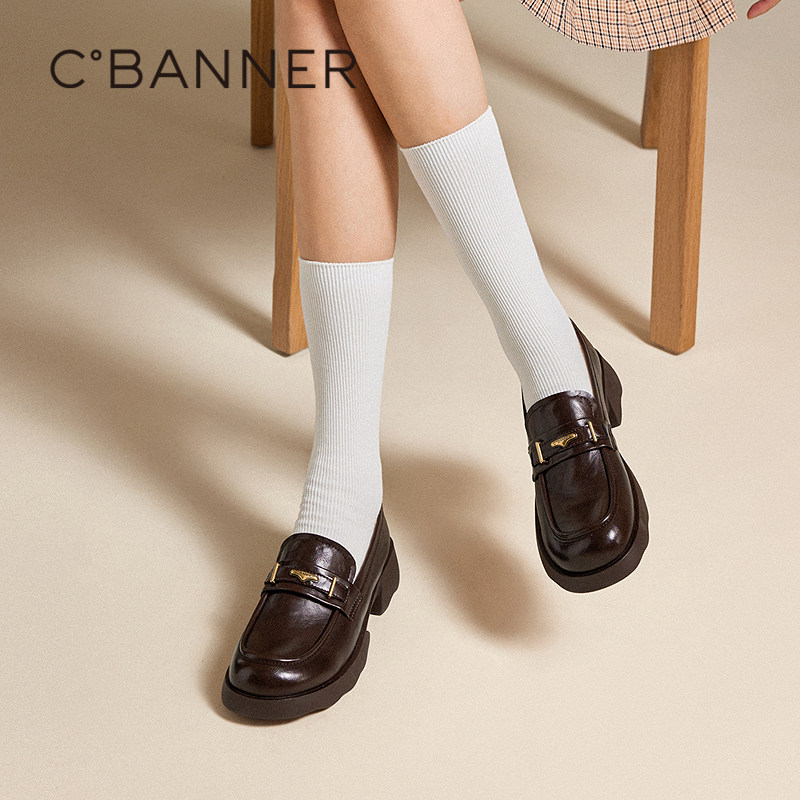 千百度厚底手抓皮乐福鞋（豆豆鞋）女百搭气质新款增高真皮小皮鞋,淘宝优惠券,粉丝福利购,淘宝优惠卷