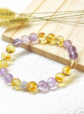 正品天然水晶珠宝首饰紫水晶黄水晶手串闺蜜礼物紫气东来手链女款