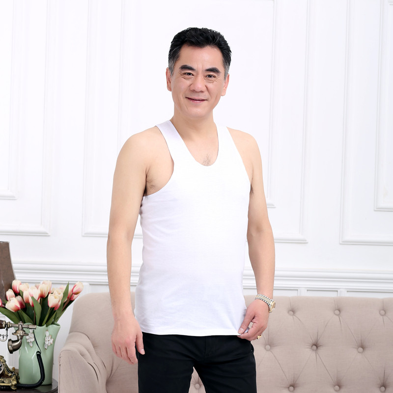 爷爷坎肩汗衫薄夏季老年人居家背心睡衣透气凉快爸爸纯棉男装上衣