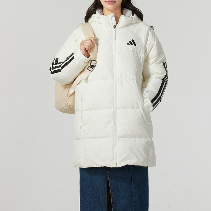 阿迪达斯外套女2024冬季防风保暖中长款连帽休闲运动羽绒服JG3856-图1