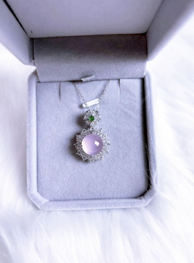 仙气紫罗兰蛋面吊坠天然玉髓镶嵌钻石项链女款