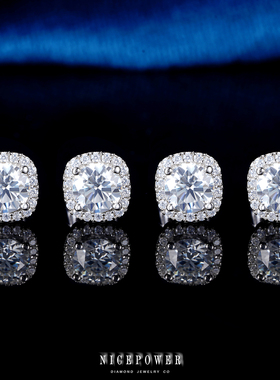莫桑石方耳钉欧美风嘻哈
