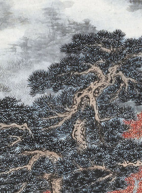 吴湖帆秋岭横云图微喷打印近代名家山水画临摹绢布画稿传统山水画