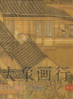 仇英园林清课图传统青绿山水画临摹范本中式装饰画艺术绢布画心
