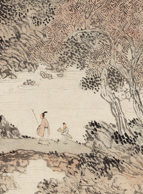 溥儒秋山访友图1微喷打印近现代名家山水画临摹绢布画稿传统山水