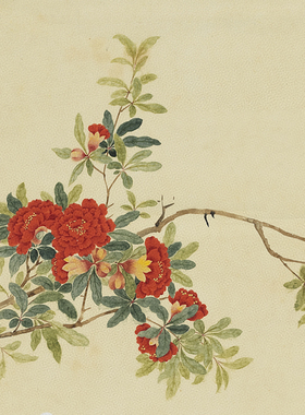 邹一桂榴下雄鸡图微喷打印清代花鸟画临摹绢布画稿没骨花鸟画范本