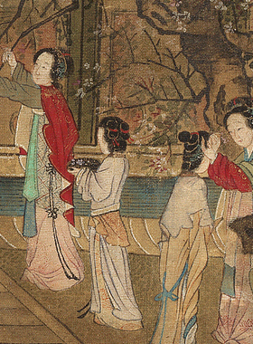 盛懋宫苑仕女图高清微喷中国传统人物画临摹绢布画稿仇英百美图轴