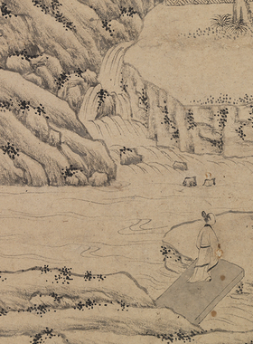 文徴明事茶图微喷打印明四家山水画临摹绢布画稿传统山水画范本