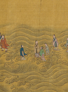青绿山水长卷大象画行中式古画