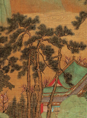 王振鹏蓬莱避暑图卷高清微喷宋元山水画复制传统青绿山水长卷画稿