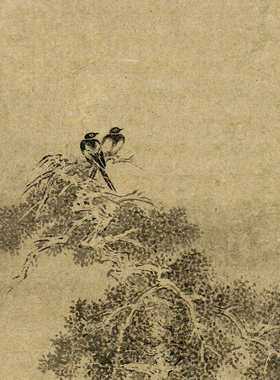 文徵明古柏归鹊图微喷打印明四家山水画临摹绢布画稿传统山水画范