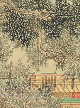 董邦达御花园古柏图亭台楼阁画临摹范本宋式挂画艺术微喷绢布画心