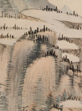 王时敏秋山白云图高清微喷四王山水画临摹绢布画稿传统山水画范本