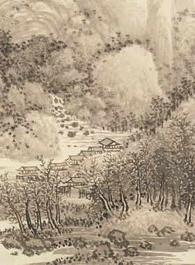 王翚仿宋元山水册横高清微喷清四王山水画小品临摹绢布画稿