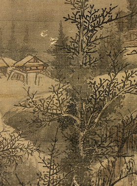 唐寅涵关雪霁图传统山水雪景临摹绢布画稿中式装饰画艺术微喷画心