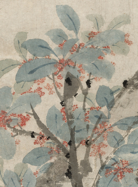 沈周菊桂白头图高清微喷明四家花鸟画临摹绢布画稿传统花鸟画范本