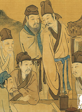 唐寅西园雅集图卷微喷打印明四家山水人物画临摹绢布画稿人物长卷