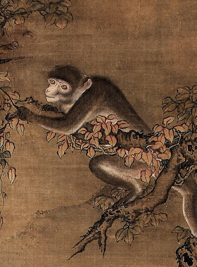 沈铨柏猴图高清微喷明清动物画临摹绢布画稿传统工笔走兽教学范本