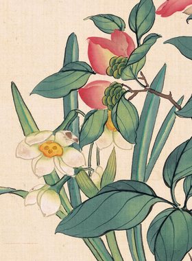 屈兆麟花卉图高清国画工笔花鸟临摹彩色画稿微喷丝绢仿古花鸟画