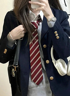 红色领带女jk日系懒人免打