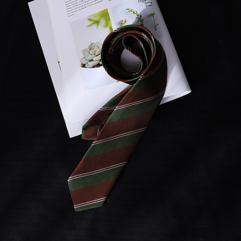 棕色咖啡条纹领带女复古风绿色手打百搭休闲衬衫配饰男日系学院风,淘宝优惠券,粉丝福利购,淘宝优惠卷