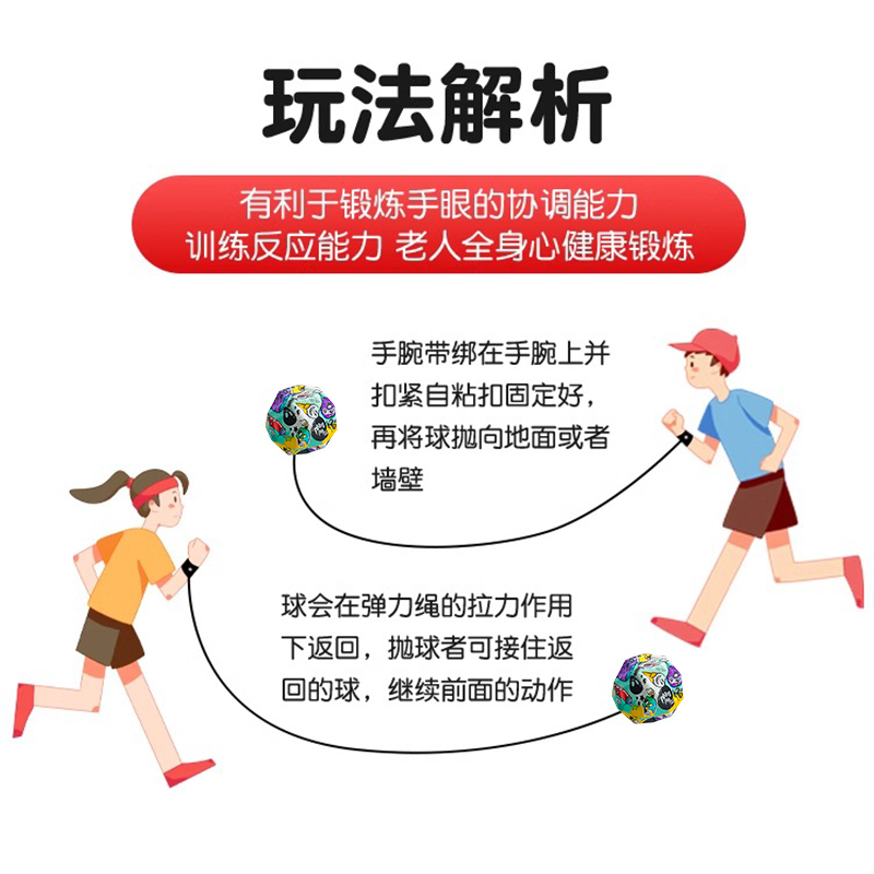 新款手腕弹力球儿童带绳弹弹球跳跳球弹力蹦蹦球一个人打玩具男孩 - 图2