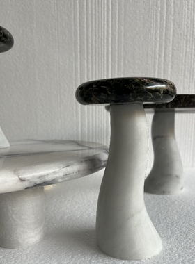 天然大理石蘑菇蜡烛台果盘装饰盒摆件饰品