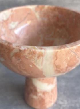 天然粉色粉趣大理石果盘托盘高腿私宅设计师专用轻奢奢石