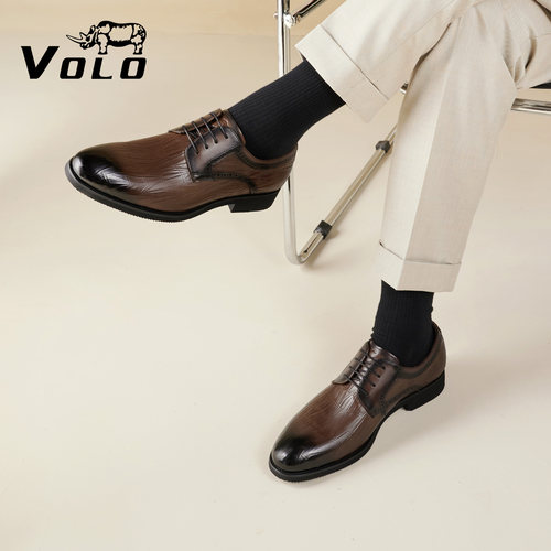 VOLO犀牛男士皮鞋男正装商务男结婚新郎内增高西装皮鞋德比鞋真皮 - 图1