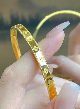 高级感金手镯雷射四叶草手镯女款