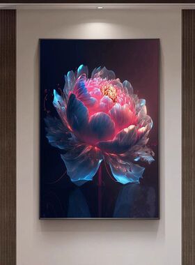牡丹花现代简约玄关挂画轻奢花开富贵客厅沙发黑白北欧客厅装饰画