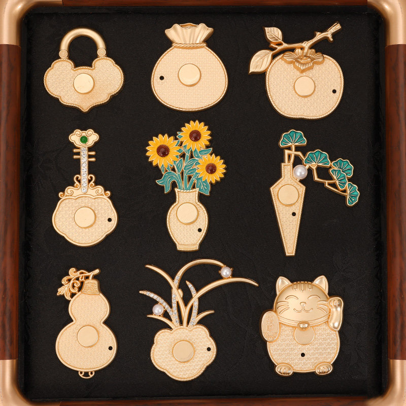 复古中国风动物花卉冰箱贴宋锦贴布带盖底胚DIY饰品配件手工材料,淘宝优惠券,粉丝福利购,淘宝优惠卷