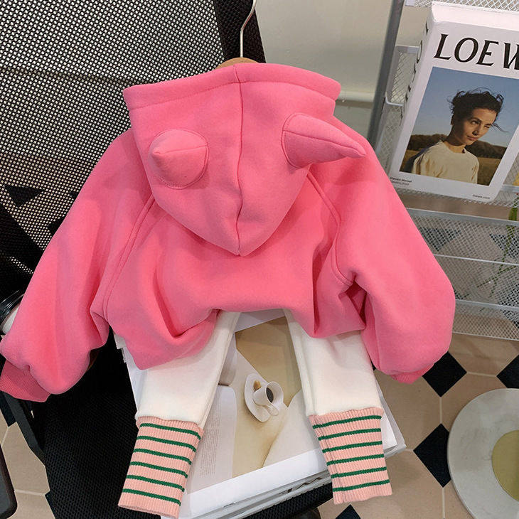 女童连帽加绒卫衣套装秋冬装新款女宝宝洋气保暖上衣打底裤两件套,淘宝优惠券,粉丝福利购,淘宝优惠卷