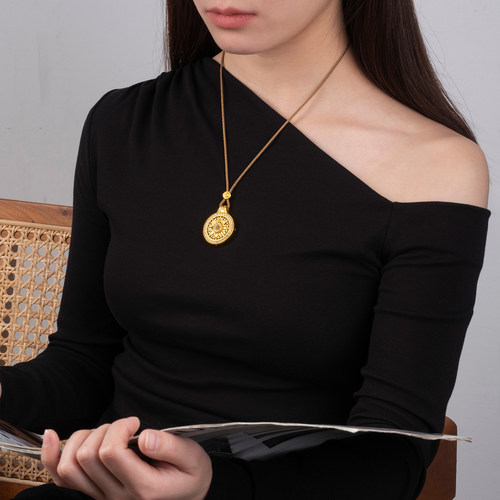 「老铺家同款」黄金吊坠挂绳女款手工编织项链绳子八宝罗盘吊坠 - 图3