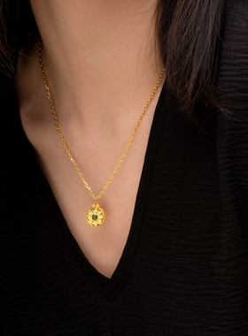 天然翡翠八宝罗盘吊坠项链挂绳