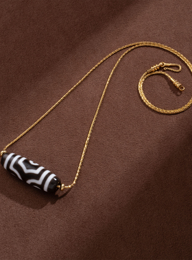 拧开穿天珠金色项链直穿玉石吊坠