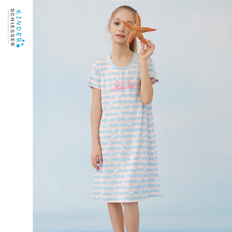 SCHIESSER舒雅童装女童中大童莫代尔印花连衣裙家居睡裙24409D,淘宝优惠券,粉丝福利购,淘宝优惠卷