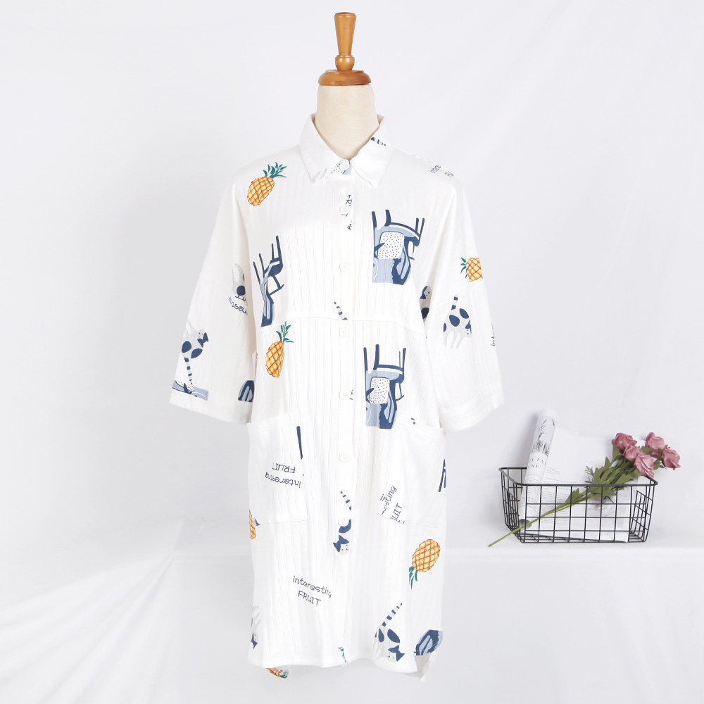 睡裙秋纯棉七分袖中长款新品连体衣 幻想曲睡裙