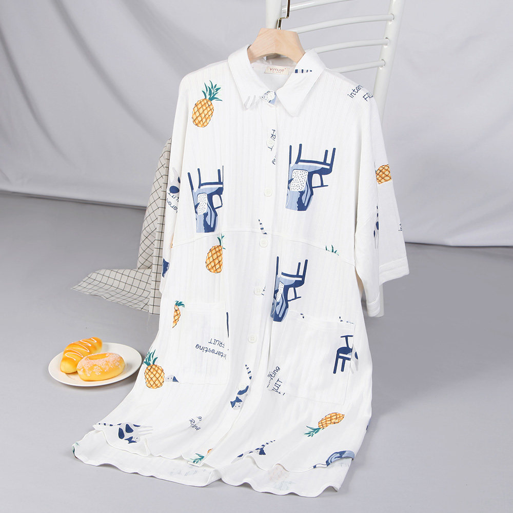 睡裙秋纯棉七分袖中长款新品连体衣 幻想曲睡裙